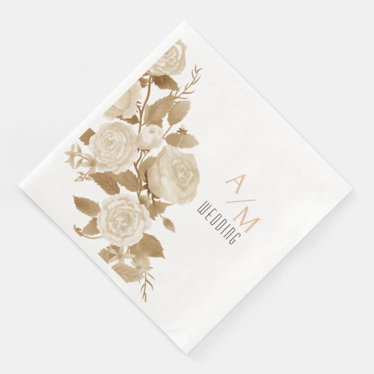 Elegante Rose Monogram White Serviette (Ecke)