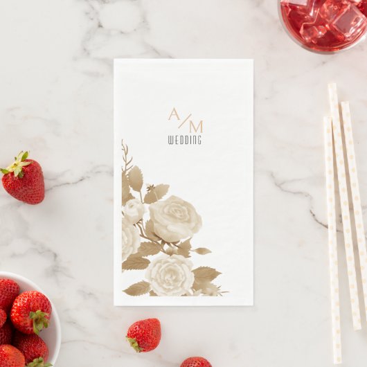 Elegante Rose Monogram White Serviette (Beispiel)