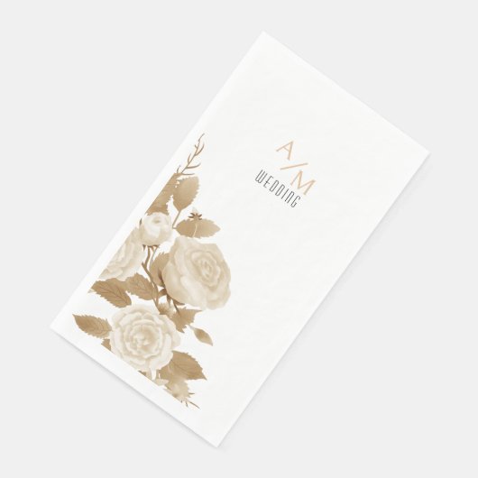 Elegante Rose Monogram White Serviette (Ecke)
