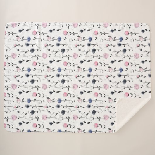 Elegante Rose Muster Sherpa Decke Sherpadecke (Vorderseite (Horizontal))