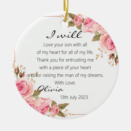 Elegante Rose Mutter der Groombride Hochzeit Keramik Ornament (Vorne)