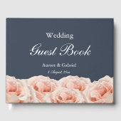 Elegante Rose Navy Blue Blush White Wedding Gästebuch (Vorderseite)