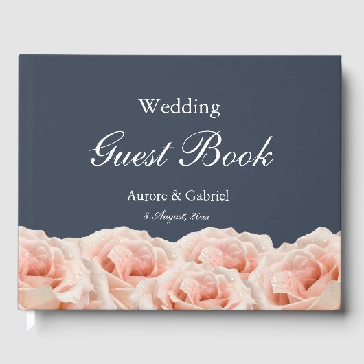 Elegante Rose Navy Blue Blush White Wedding Gästebuch (Vorderseite)