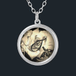 Elegante Rose Necklace Versilberte Kette<br><div class="desc">Design zeigt das nah-up Bild einer Sepia-Rose in Blüte. Monogramm wird elegant in einem schwarzen Skript angezeigt. Konzipiert,  um sich mit der katholischen Hochzeitssuite Eleganter Rose abzustimmen.</div>