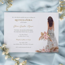 Elegante Rose Pampas Grass Dress Quinceanera Einladung