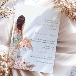 Elegante Rose Pampas Grass Dress Quinceanera Einladung