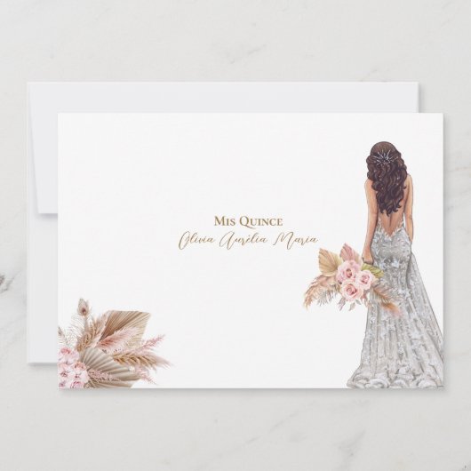 Elegante Rose Pampas Grass Dress Quinceanera Einladung (Rückseite)