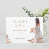 Elegante Rose Pampas Grass Quinceañera Save The Date (Stehend Vorderseite)