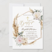 Elegante Rose Pampas Grass Taufe Einladung (Vorderseite)