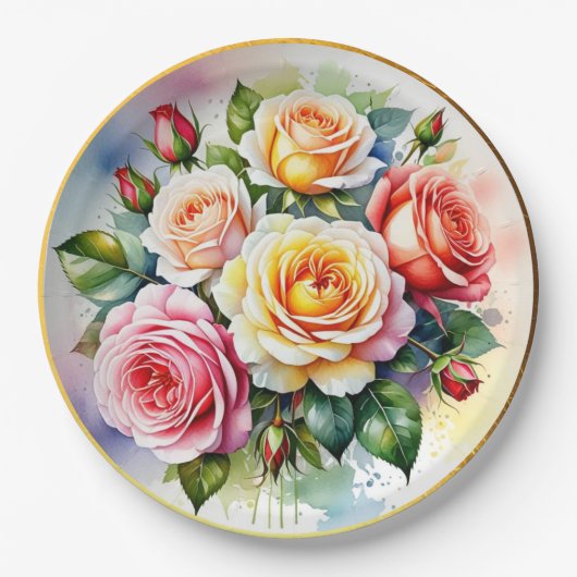 Elegante Rose Pappteller (Vorderseite)