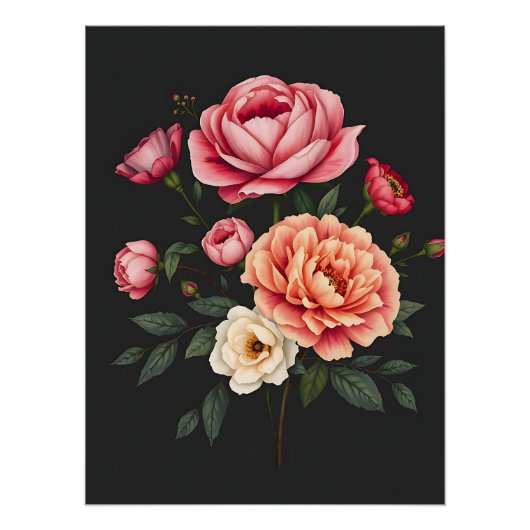 Elegante Rose Peonies und Hydrangeas-Blume Poster (Vorderseite)