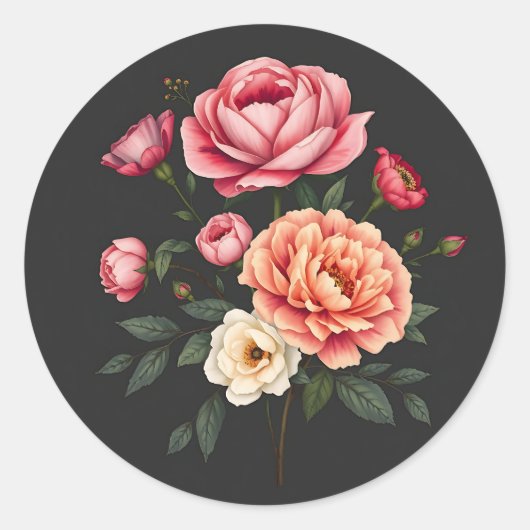 Elegante Rose Peonies und Hydrangeas-Blume Runder Aufkleber (Vorderseite)