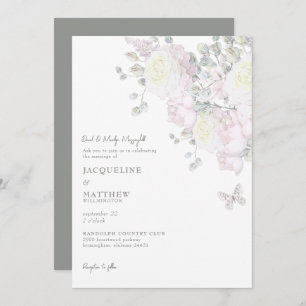 Elegante Rose & Peony Sage Einladung zur Hochzeit