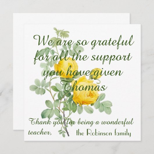 Elegante Rose Personalisiert Dankeschön Lehrerkart (Vorne/Hinten)