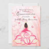 Elegante Rose Petals Rosa Kleid Quinceañera Einladung (Vorderseite)