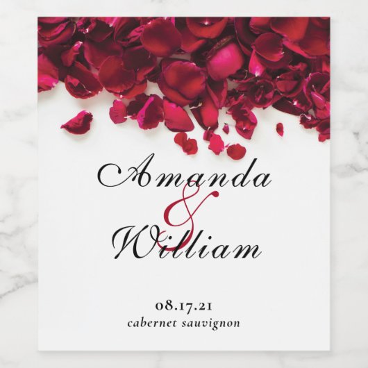 Elegante Rose Petals Wedding Weinetikett (Einzelnes Label)