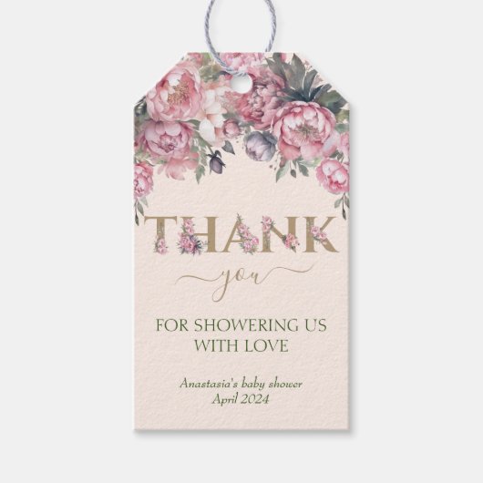 Elegante Rose Pink Baby Dusche Vielen Dank Geschenkanhänger (Vorderseite)