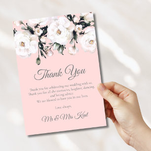 Elegante Rose Pink White Floral Wedding Dankeskarte