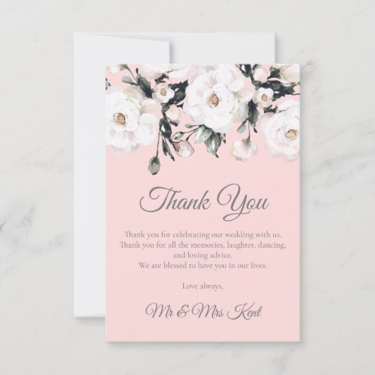 Elegante Rose | Pink White Floral Wedding Dankeskarte (Vorderseite)