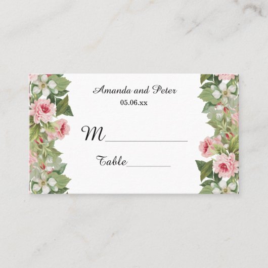 Elegante Rose Platzkarten (Vorderseite)