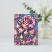 Elegante Rose Postkarte (Stehend Vorderseite)