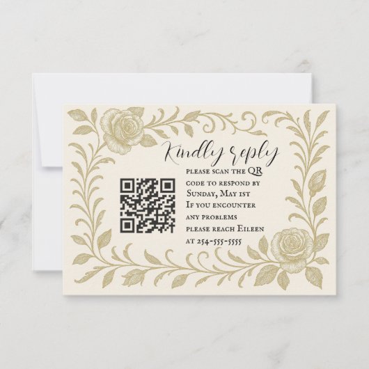 Elegante Rose QR Code RSVP-Karte RSVP Karte (Vorderseite)