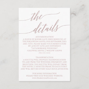 Elegante Rose Quartz Calligraphy Details Card Begleitkarte