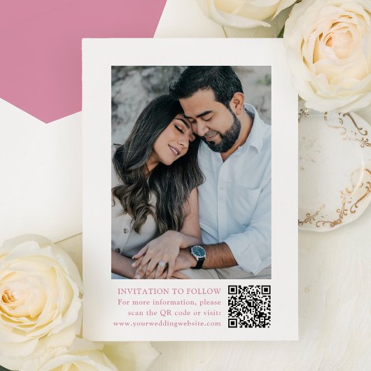 Elegante Rose Quartz Floral Wappen Foto Hochzeit Save The Date