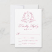 Elegante Rose Quartz Floral Wappen Monogram Weddin RSVP Karte (Vorderseite)