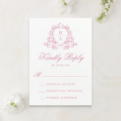 Elegante Rose Quartz Floral Wappen Monogram Weddin RSVP Karte