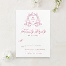 Elegante Rose Quartz Floral Wappen Monogram Weddin