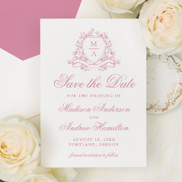 Elegante Rose Quartz Floral Wappen Monogram Weddin Save The Date