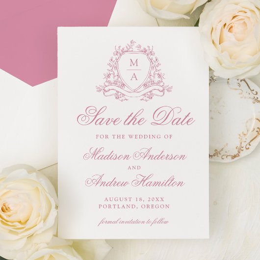 Elegante Rose Quartz Floral Wappen Monogram Weddin Save The Date