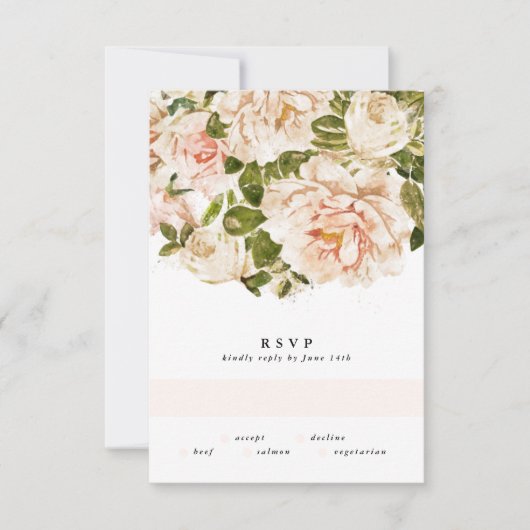 Elegante Rose Romance Watercolor Wedding RSVP Card (Vorderseite)