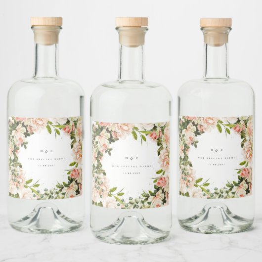 Elegante Rose Romance Wedding Alkoholflaschenetikett (Flaschen)