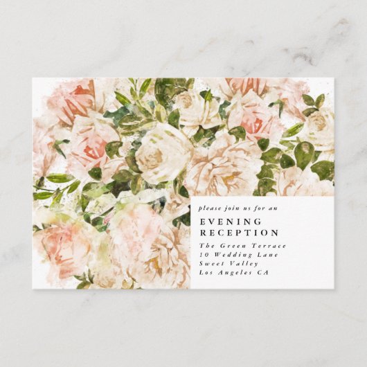 Elegante Rose Romance Wedding Reception Card Begleitkarte (Vorderseite)