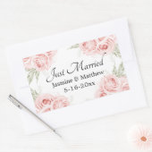 Elegante Rose Rosa Bläserne Hochzeit Just Married Rechteckiger Aufkleber (Umschlag)