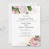 Elegante Rose Rosa Bläserweiße Engagement Partei Einladung (Vorderseite)