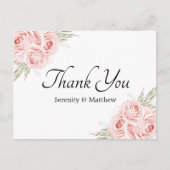 Elegante Rose Rosa Blumenzettel Vielen Dank Postkarte (Vorderseite)