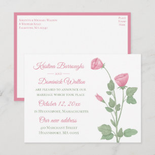 Elegante Rose Rosa Blütenblüte nur verheiratet Hoc Ankündigungspostkarte