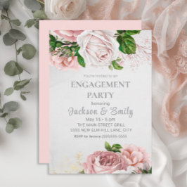 Elegante Rose Rosa Blütencreme-Engagement Einladung