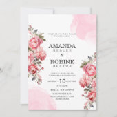 Elegante Rose Rosa Botanische Hochzeit Einladung (Vorderseite)