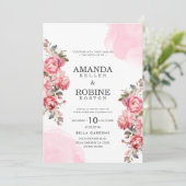 Elegante Rose Rosa Botanische Hochzeit Einladung (Stehend Vorderseite)