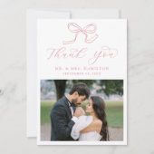 Elegante Rose Rosa Bow Foto Hochzeit Dankeskarte (Vorderseite)