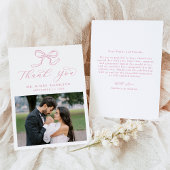 Elegante Rose Rosa Bow Foto Hochzeit Dankeskarte