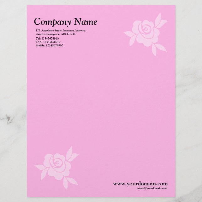 Elegante Rose - Rosa Briefkopf (Vorderseite)