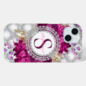 Elegante Rose Rosa Burgundy Diamonds Monogram Case-Mate iPhone Hülle (Rückseite (Horizontal))