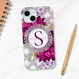 Elegante Rose Rosa Burgundy Diamonds Monogram Case-Mate iPhone Hülle