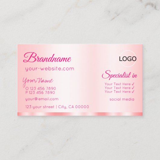 Elegante Rose Rosa Glamour mit Logo Moderne Visitenkarte (Rückseite)