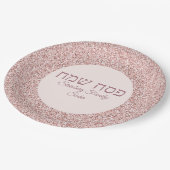 Elegante Rose Rosa Glitzer Hebräisch Happy Pessach Pappteller (Schrägansicht)